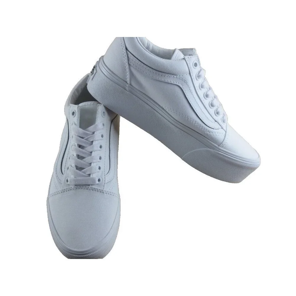 Vans Women's Old Skool Stackform True White Canvas Platform Shoes Size 8.5 NIB